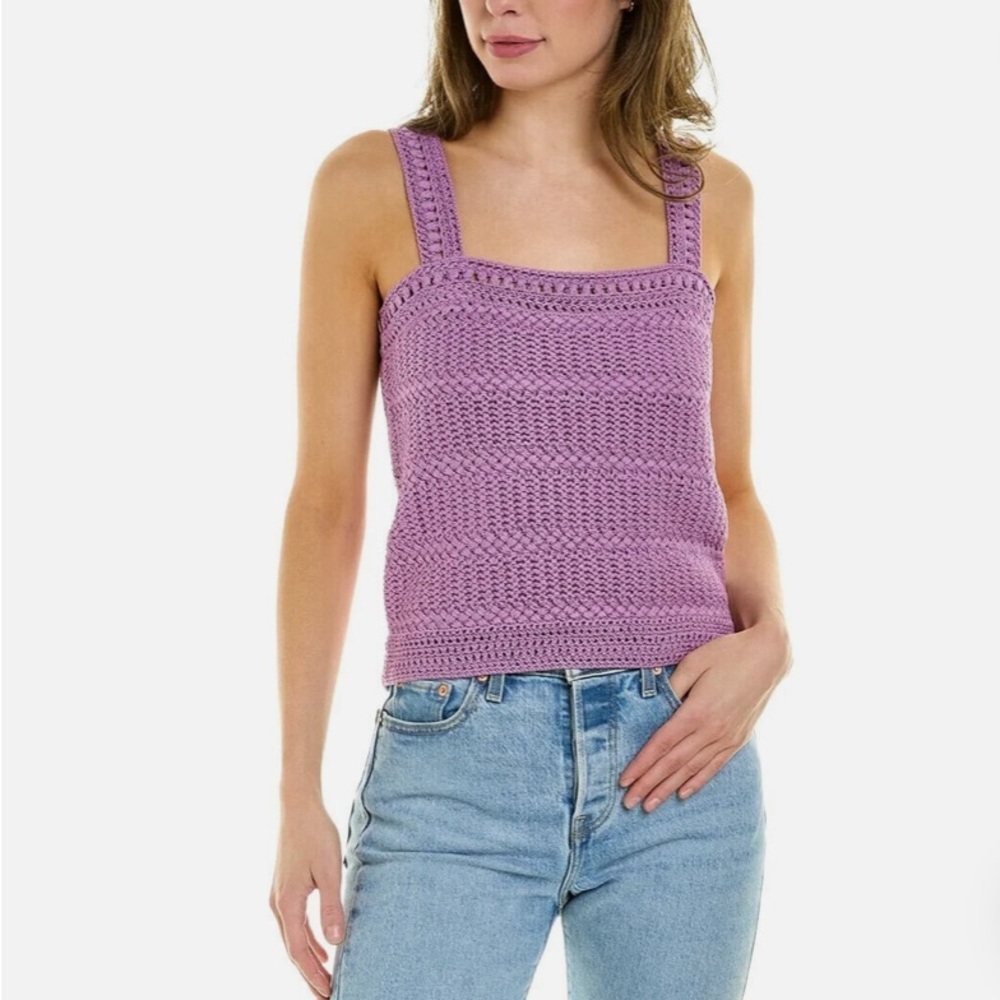 Vince Purple Cotton Crochet Knit Sleeveless Camisole Tank 100% cotton